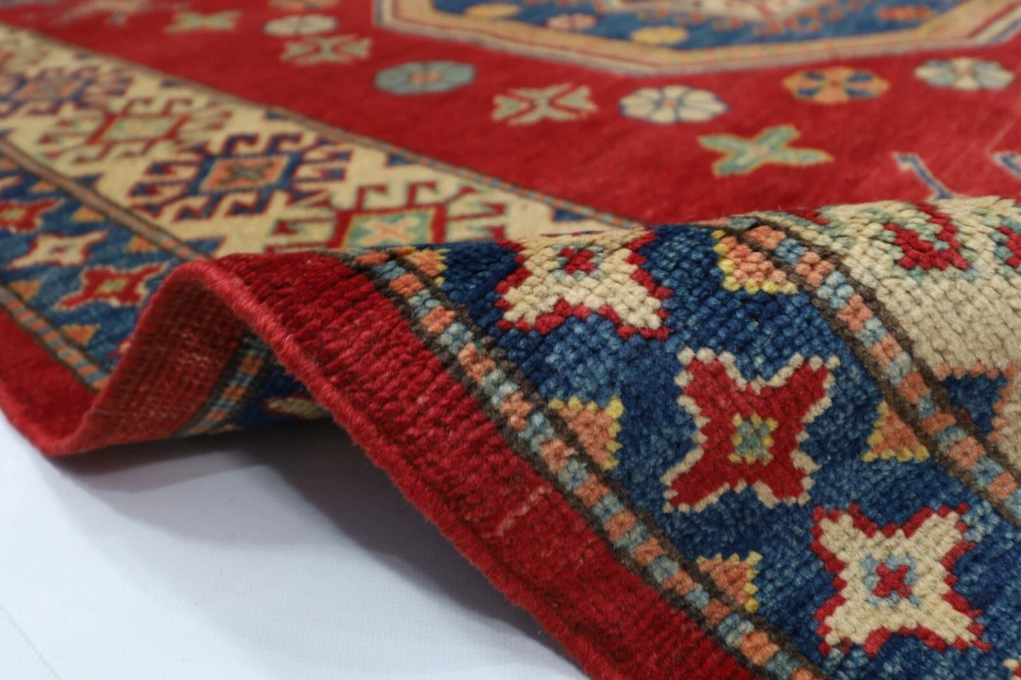 180 x 239 cm | Kazak Afghan Tribal Hand Knotted Veg Dye Wool Carpet
