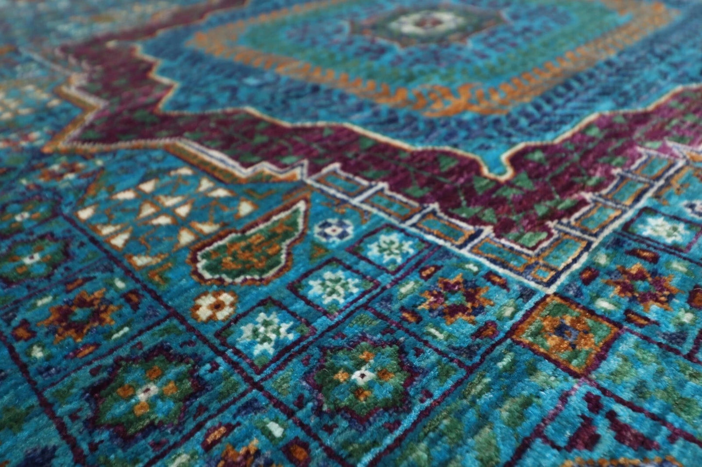 157 x 206 cm | Mamluk Turquoise Afghan Tribal Hand Knotted Veg Dye Wool carpet