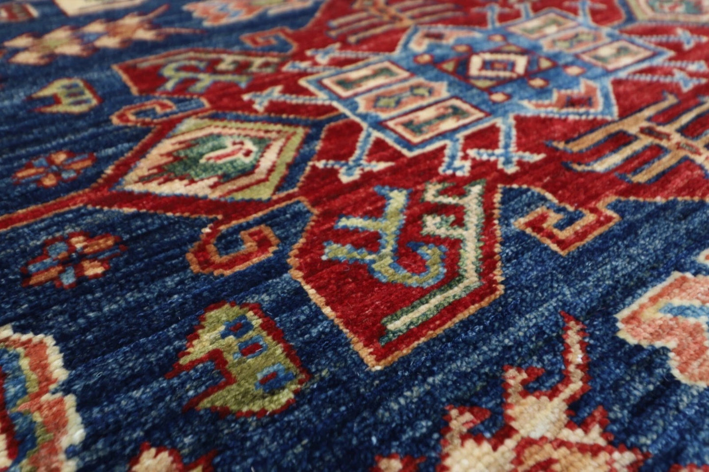 149 x 230 cm | Kazak Afghan Tribal Hand Knotted Veg Dye Wool Carpet