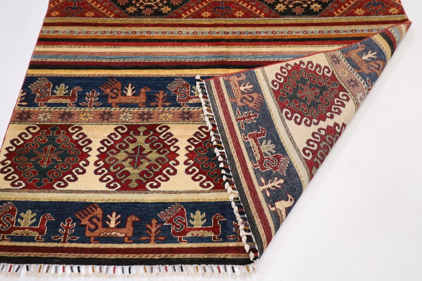 204 x 294 cm | Striped Afghan Tribal Hand Knotted Carpet