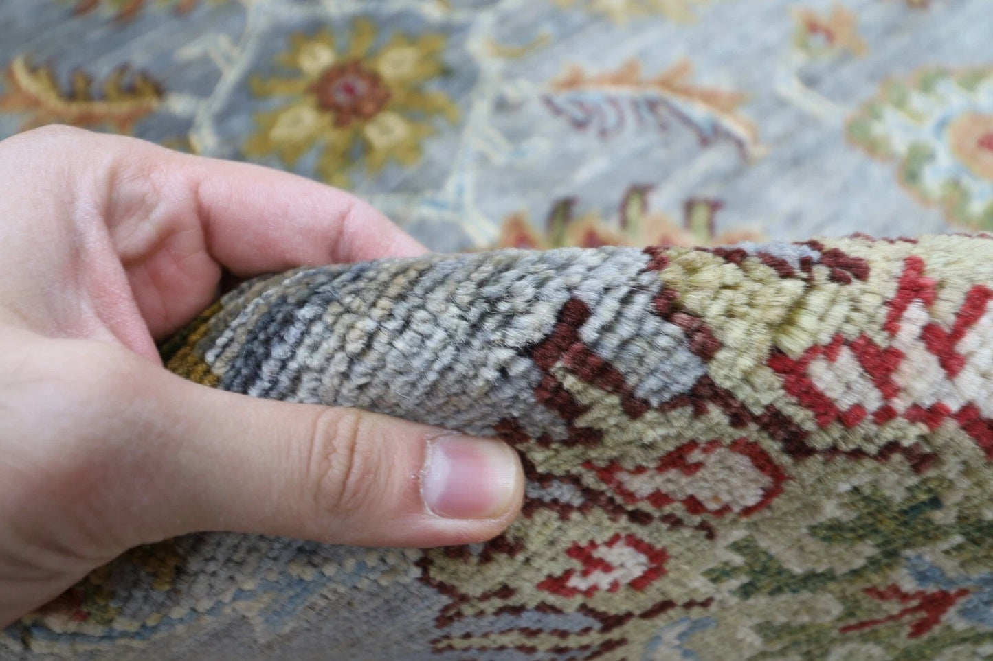 276 x 360 cm | Blueish Grey Afghan Tribal Hand Knotted Carpet