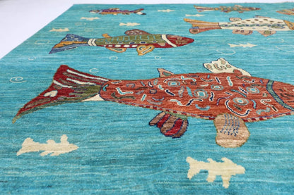 248 x 330 cm | Fish Party Afghan Tribal Hand Knotted Carpet