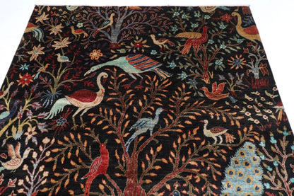 181 x 266 cm |  Birds Black Afghan Tribal Hand Knotted Veg Dye Wool carpet