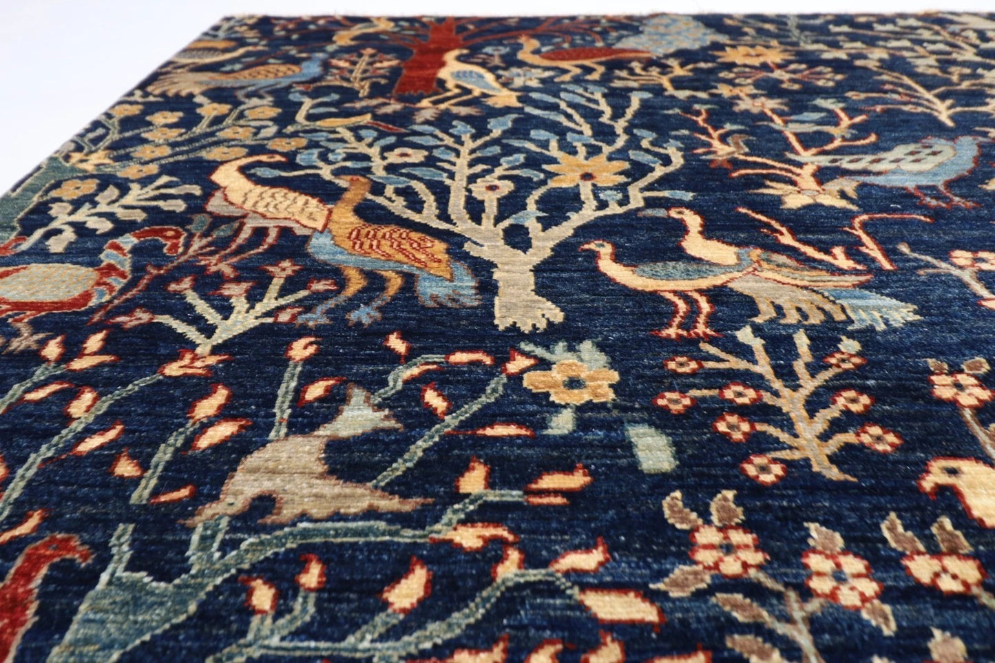 252 x 295 cm | Birds Navy Afghan Tribal Hand Knotted Carpet