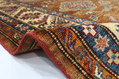 171 x 238 cm | Kazak Afghan Tribal Hand Knotted Veg Dye Wool Carpet caramel