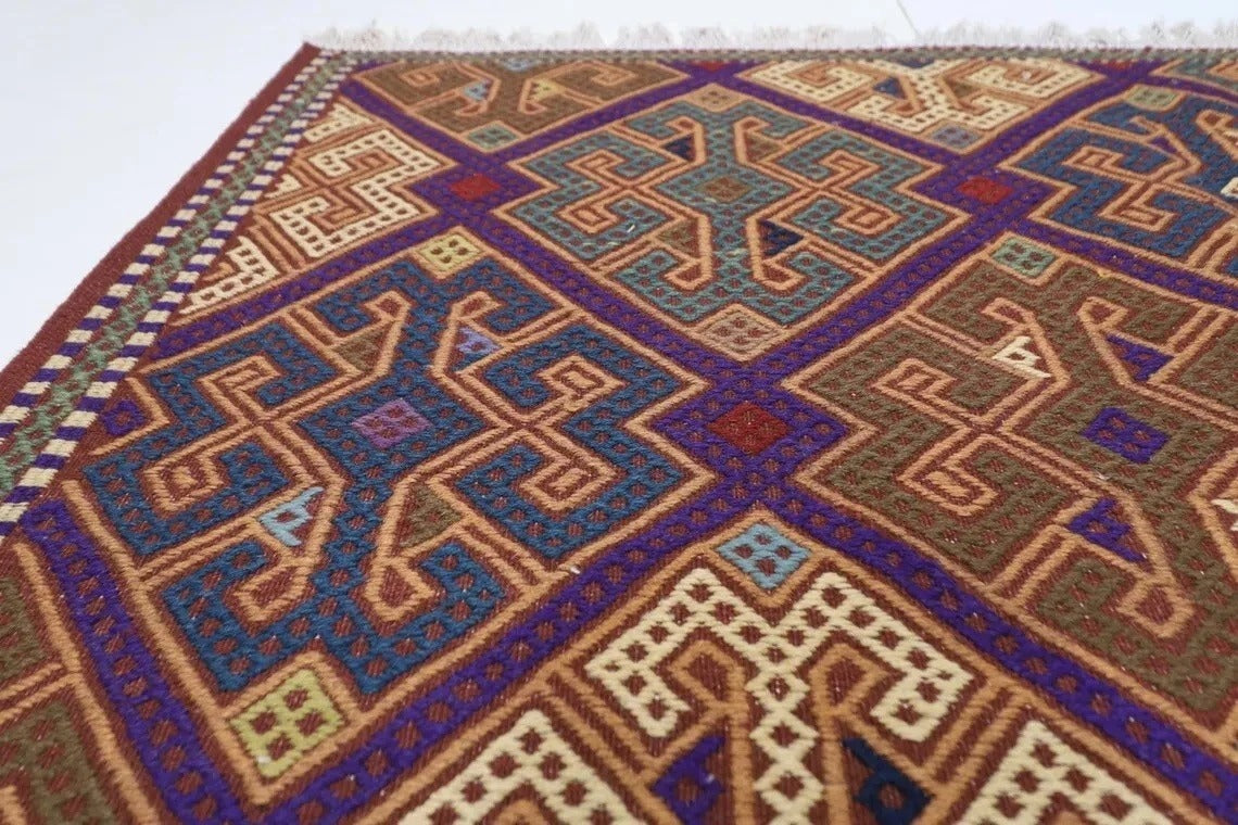 153 x 199 cm | Flat Weave Afghan Tribal Hand Knotted Veg Dye Wool Kilim