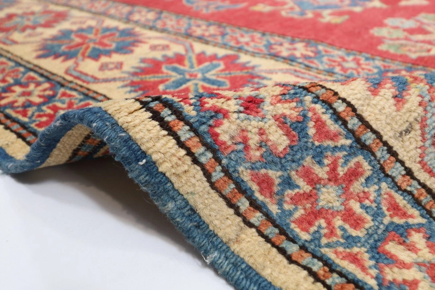 195 x 253 cm | Kazak Afghan Tribal Hand Knotted Veg Dye Wool Carpet