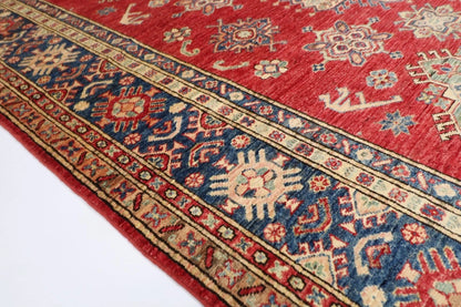 188 x 268 cm | Kazak Red Afghan Tribal Hand Knotted Veg Dye Wool Carpet