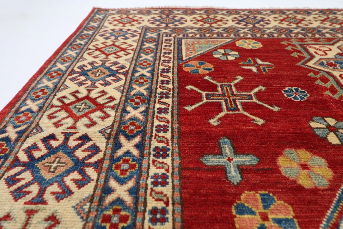 177 x 248 cm | Kazak Afghan Tribal Hand Knotted Veg Dye Wool Carpet