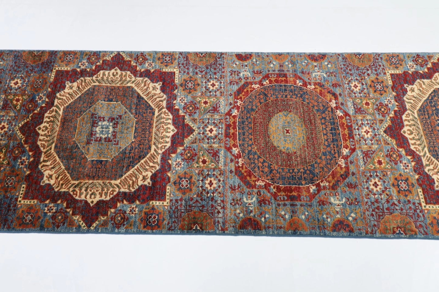82 x 925 cm | Mamluk Blue Afghan Tribal Hand Knotted Wool Runner