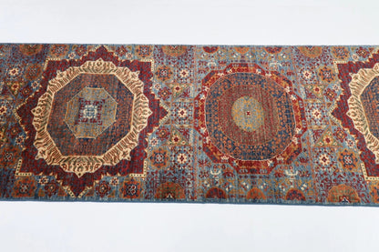 82 x 925 cm | Mamluk Blue Afghan Tribal Hand Knotted Wool Runner