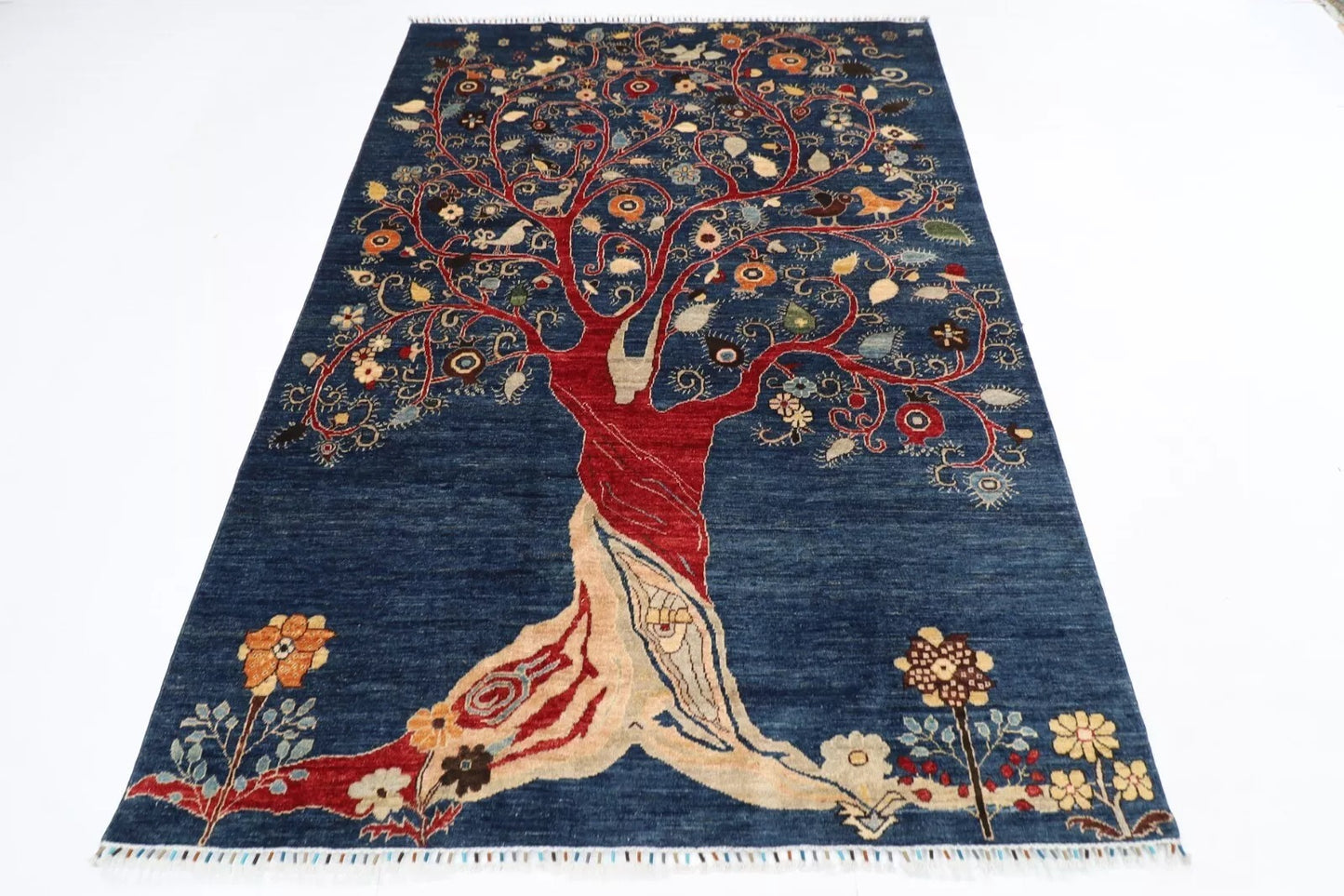 177 x 240 cm | Navy Afghan Tribal Hand Knotted Veg Dye Wool Carpet