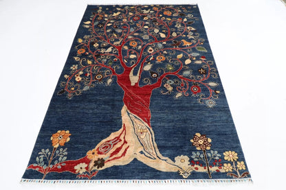177 x 240 cm | Navy Afghan Tribal Hand Knotted Veg Dye Wool Carpet