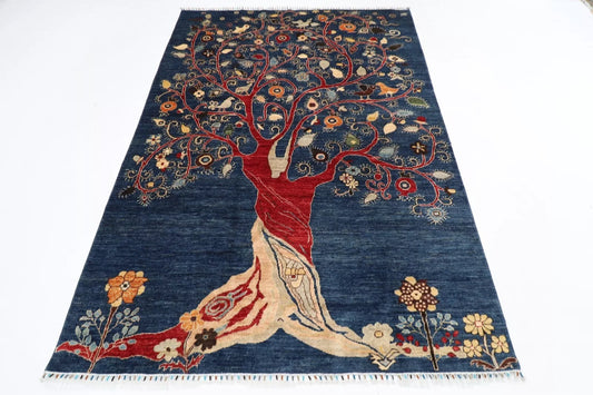 177 x 240 cm | Navy Afghan Tribal Hand Knotted Veg Dye Wool Carpet
