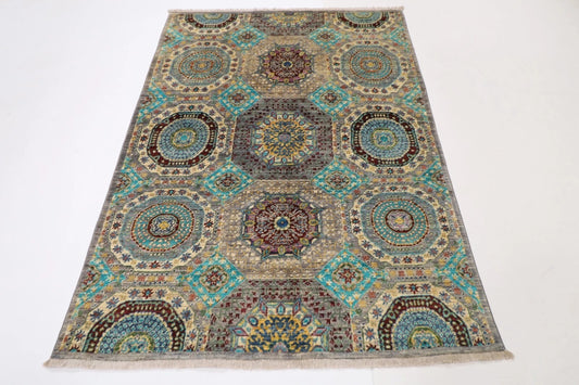 143 x 198 cm | Mamluk Afghan Tribal Hand Knotted Veg Dye Wool Carpet