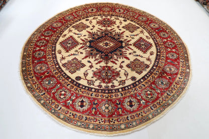 250 x 247 cm | Kazak Afghan Tribal Hand Knotted Wool Round Carpet