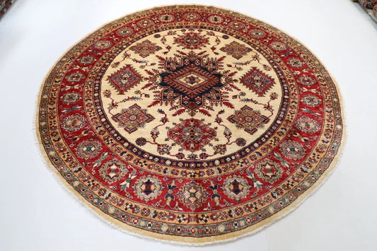 250 x 247 cm | Kazak Afghan Tribal Hand Knotted Wool Round Carpet