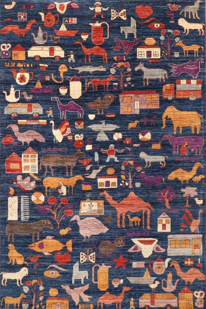 183 x 273 cm | Animal Gabbeh Blue Afghan Tribal Hand Knotted Veg Dye Wool carpet