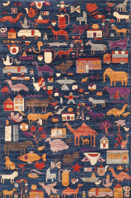 183 x 273 cm | Animal Gabbeh Blue Afghan Tribal Hand Knotted Veg Dye Wool carpet