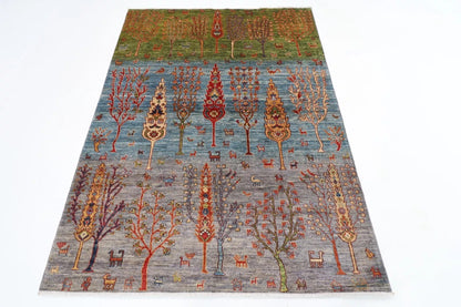 153 x 203 cm | Trees Afghan Tribal Hand Knotted Veg Dye Wool carpet