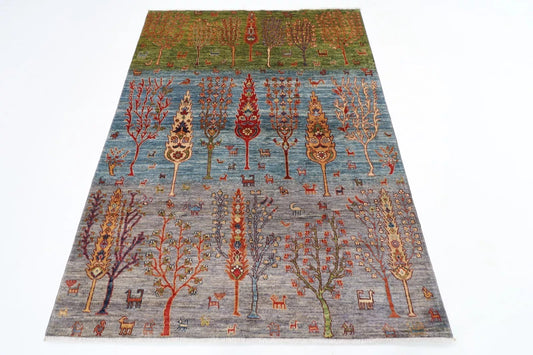 153 x 203 cm | Trees Afghan Tribal Hand Knotted Veg Dye Wool carpet
