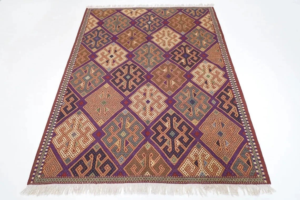 153 x 199 cm | Flat Weave Afghan Tribal Hand Knotted Veg Dye Wool Kilim