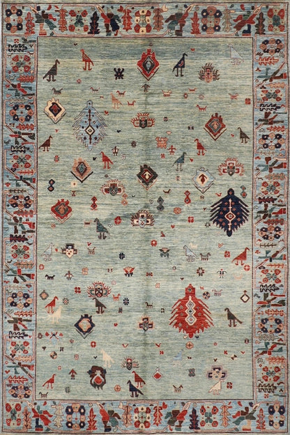 183 x 263 cm | Gabbeh Animal Blue Afghan Tribal Hand Knotted Veg Dye Wool Carpet