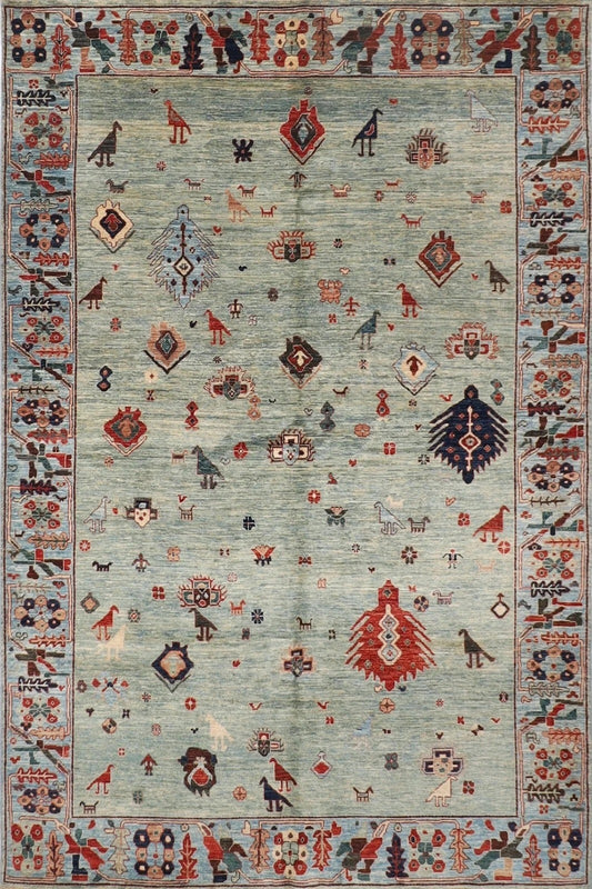 183 x 263 cm | Gabbeh Animal Blue Afghan Tribal Hand Knotted Veg Dye Wool Carpet