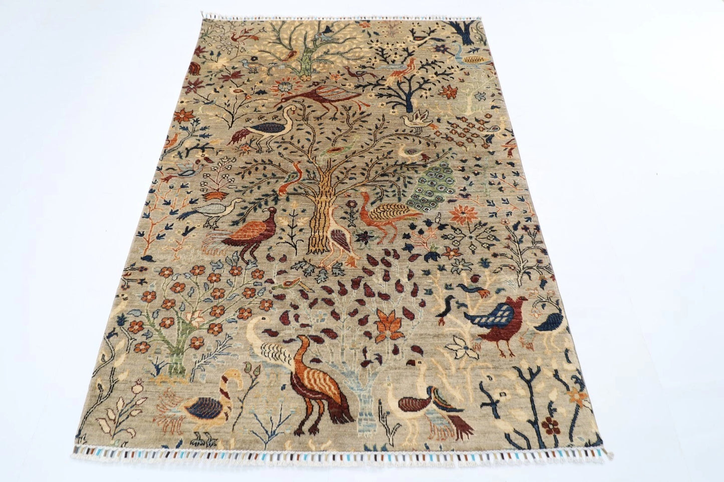 151 x 204 cm | Birds Afghan Tribal Hand Knotted Veg Dye Wool carpet