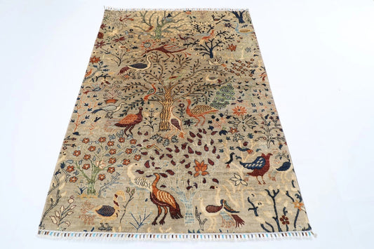151 x 204 cm | Birds Afghan Tribal Hand Knotted Veg Dye Wool carpet