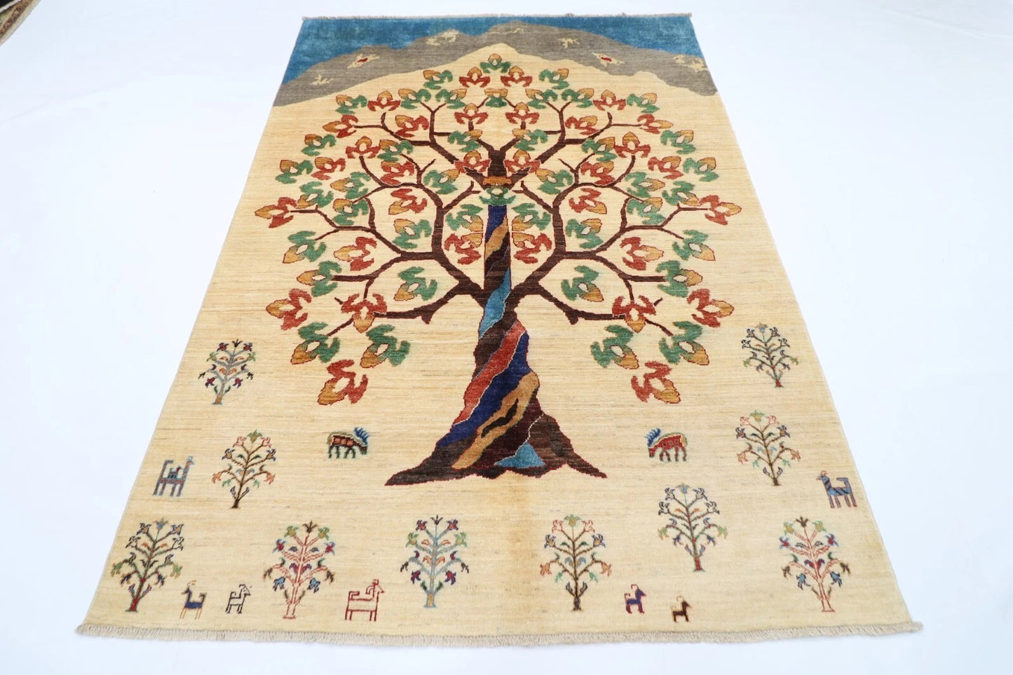 173 x 240 cm | Tree Afghan Tribal Hand Knotted Veg Dye Wool Carpet