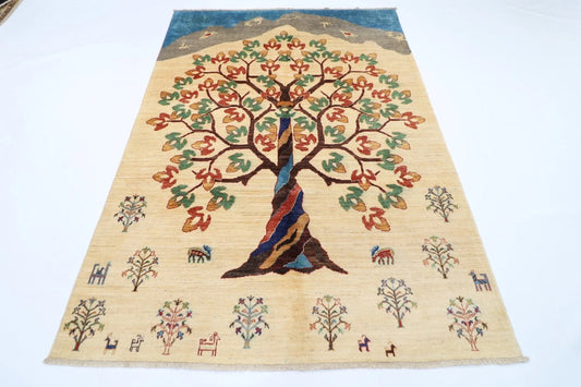 173 x 240 cm | Tree Afghan Tribal Hand Knotted Veg Dye Wool Carpet