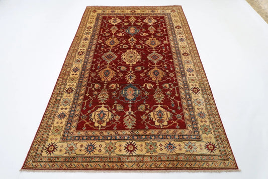 178 x 260 cm | Kazak Red Afghan Tribal Hand Knotted Veg Dye Wool Carpet