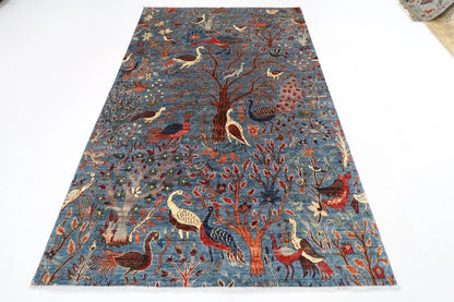 180 x 275 cm |  Birds Blue Afghan Tribal Hand Knotted Veg Dye Wool carpet