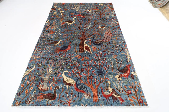 180 x 275 cm |  Birds Blue Afghan Tribal Hand Knotted Veg Dye Wool carpet