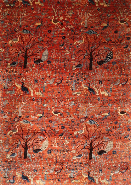 303 x 420 cm | Birds Orange Afghan Tribal Hand Knotted Carpet