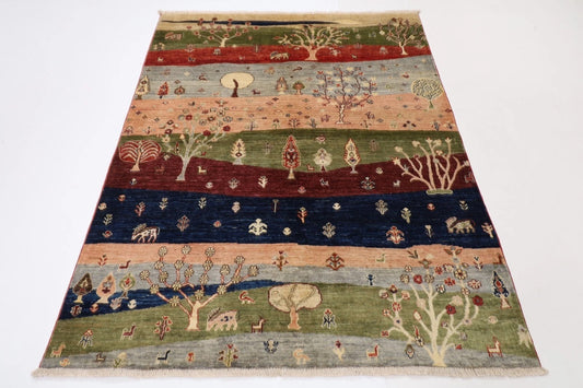155 x 201 cm | Landscape Afghan Tribal Hand Knotted Veg Dye Wool Carpet