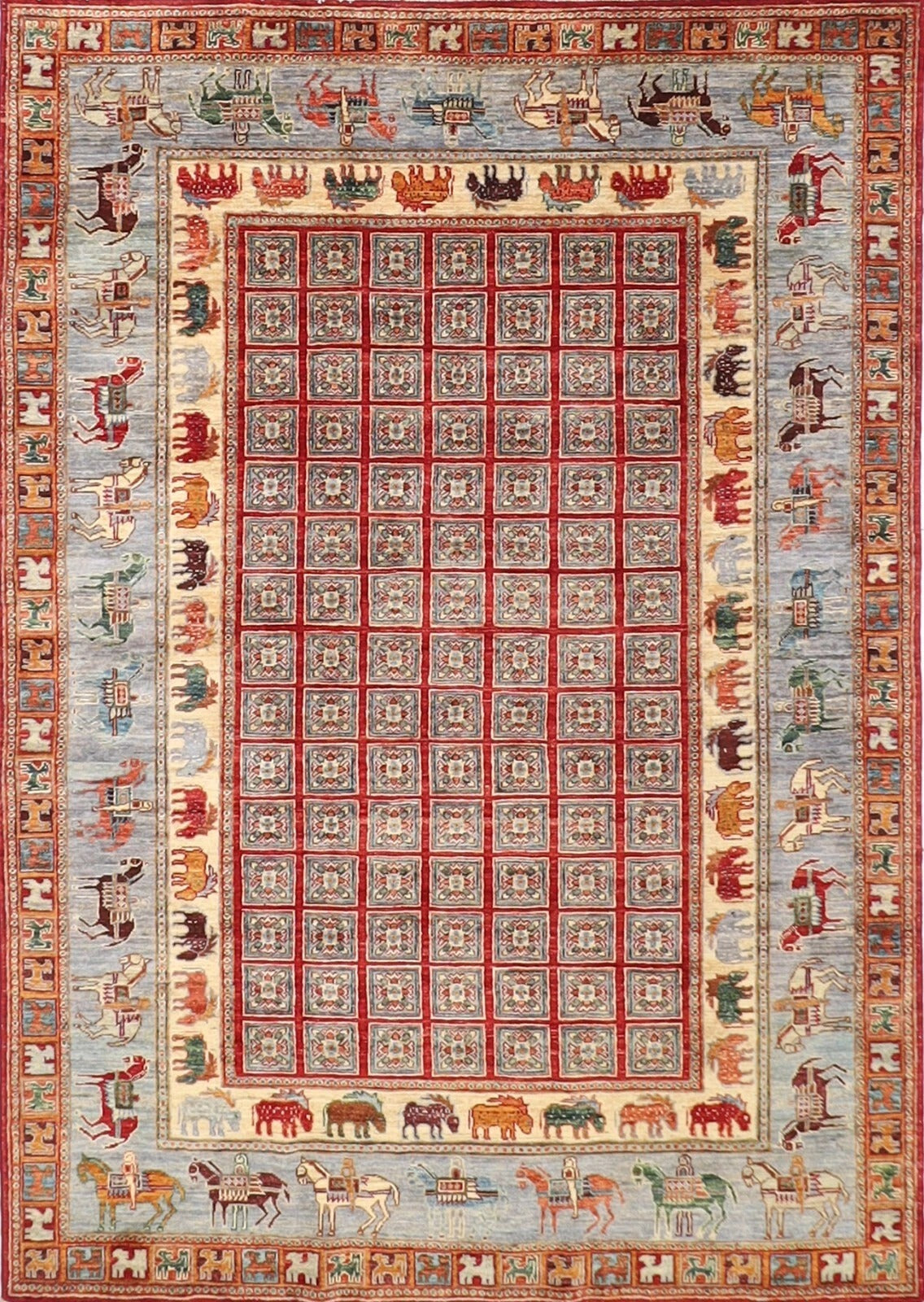 172 x 246 cm | Pazyryk Afghan Tribal Hand Knotted Veg Dye Wool Carpet