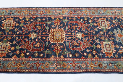 92 x 353 cm | Navy Afghan Tribal Hand Knotted Wool Runner