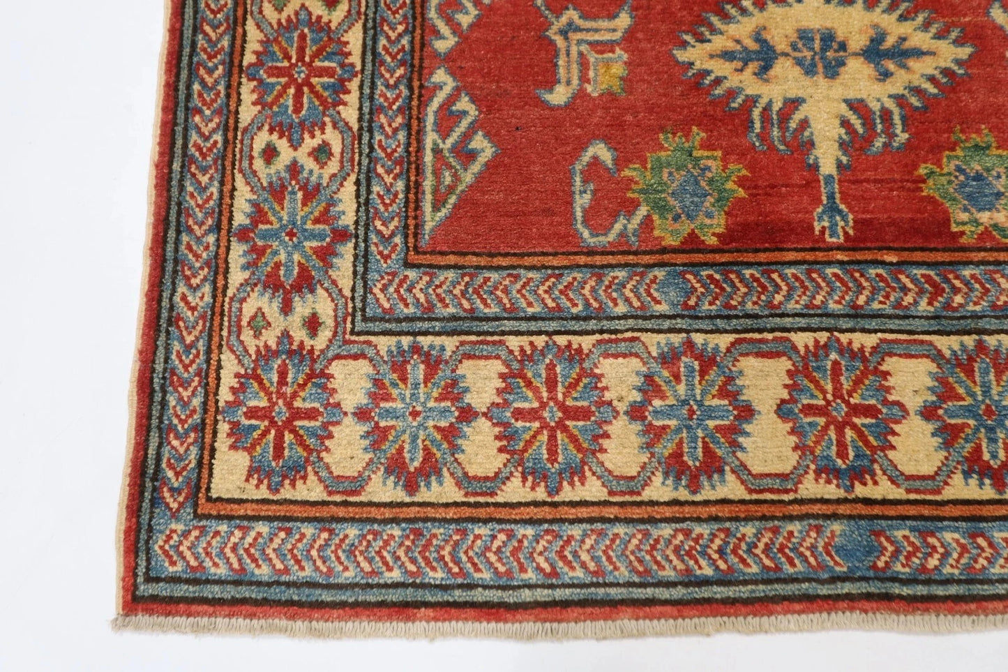 122 x 176 cm | Kazak Afghan Tribal Hand Knotted Veg Dye Wool carpet