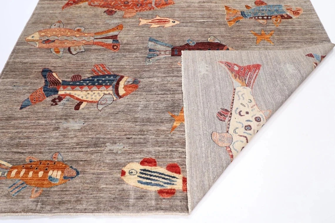 245 x 300 cm | Fish Party Afghan Tribal Hand Knotted Carpet