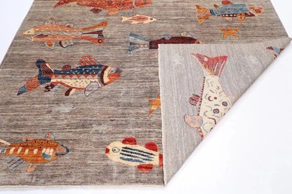 245 x 300 cm | Fish Party Afghan Tribal Hand Knotted Carpet