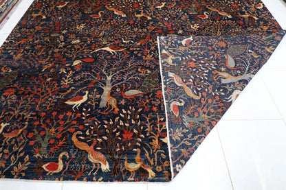 354 x 539 cm | Birds Navy Blue Handmade Large Size Afghan Area Rug Hand Knotted Carpet Living Room Rug