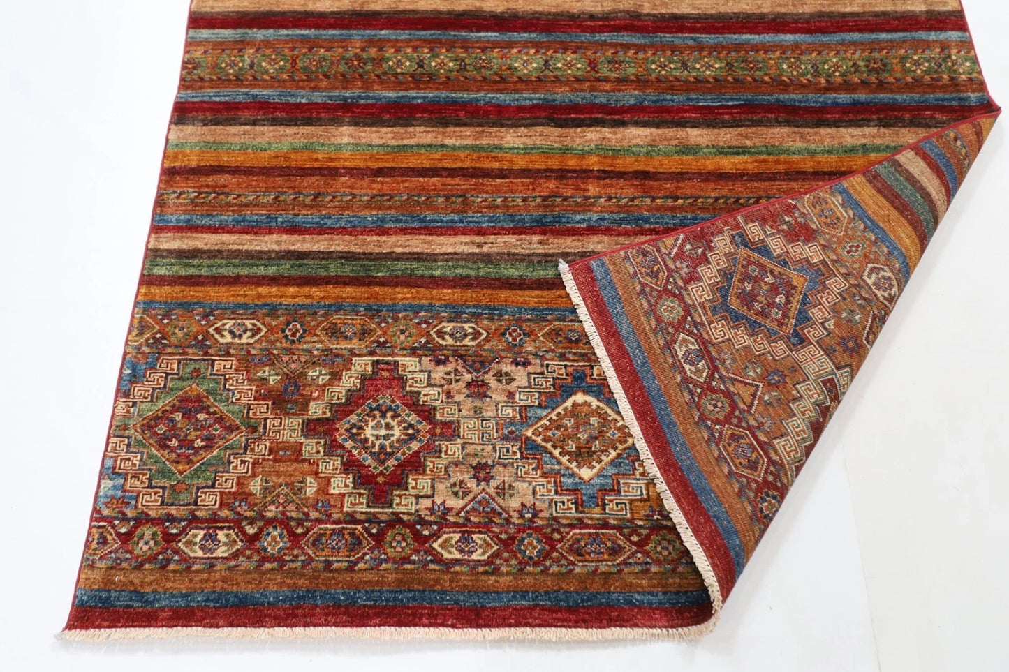 154 x 206 cm | Khorjun Afghan Tribal Hand Knotted Veg Dye Wool carpet