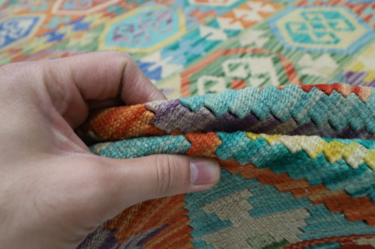 187 x 244 cm | Flat Weaved Afghan Tribal Hand Knotted Veg Dye Wool Carpet