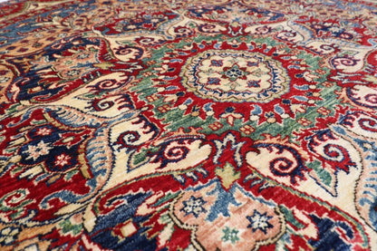189 x 189 cm | Kazak Afghan Tribal Hand Knotted Wool Round Carpet