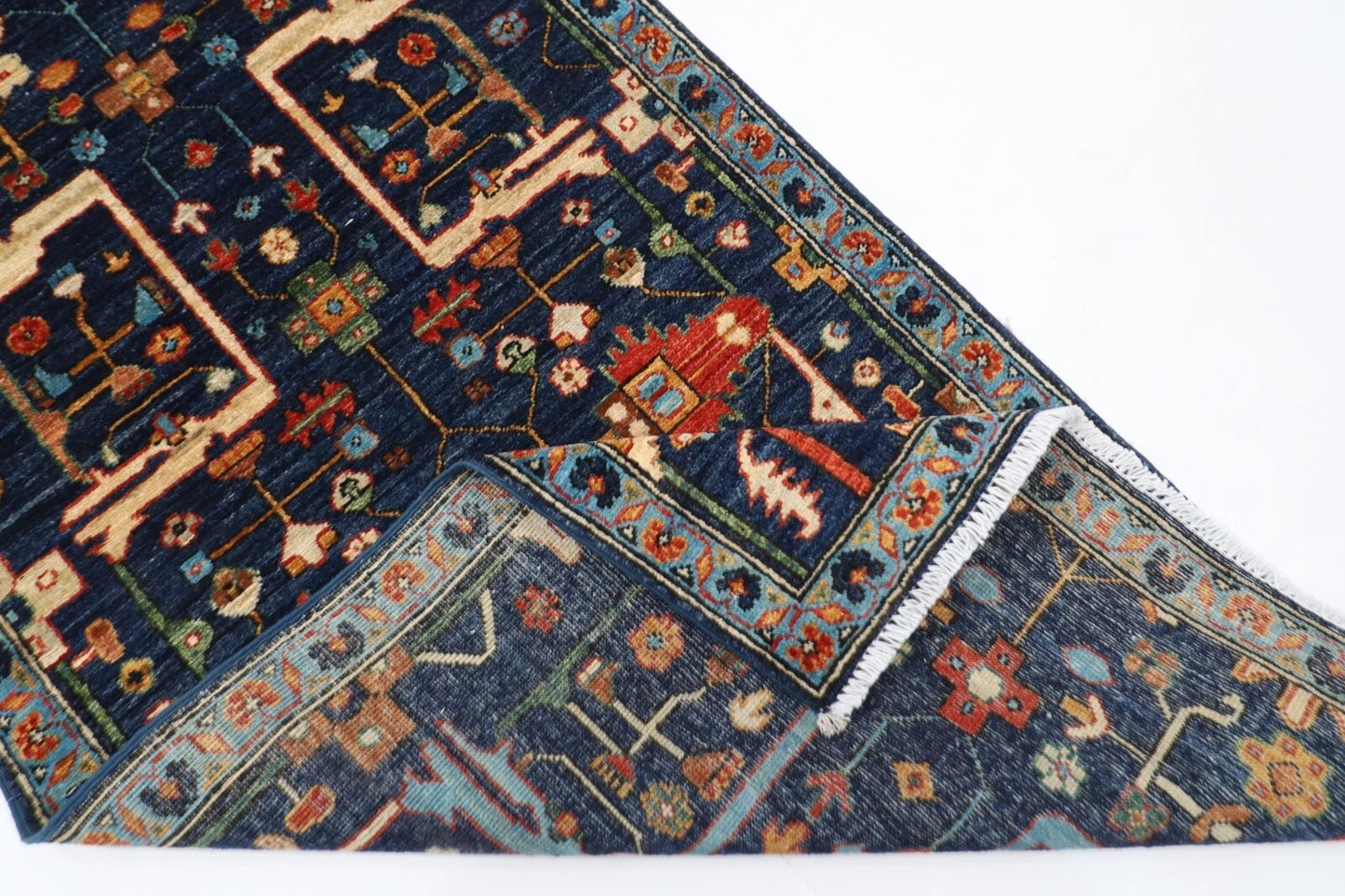 84 x 305 cm | Navy Blue Afghan Tribal Hand Knotted Wool Runner