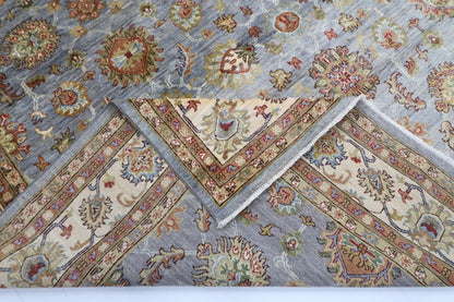 276 x 360 cm | Blueish Grey Afghan Tribal Hand Knotted Carpet