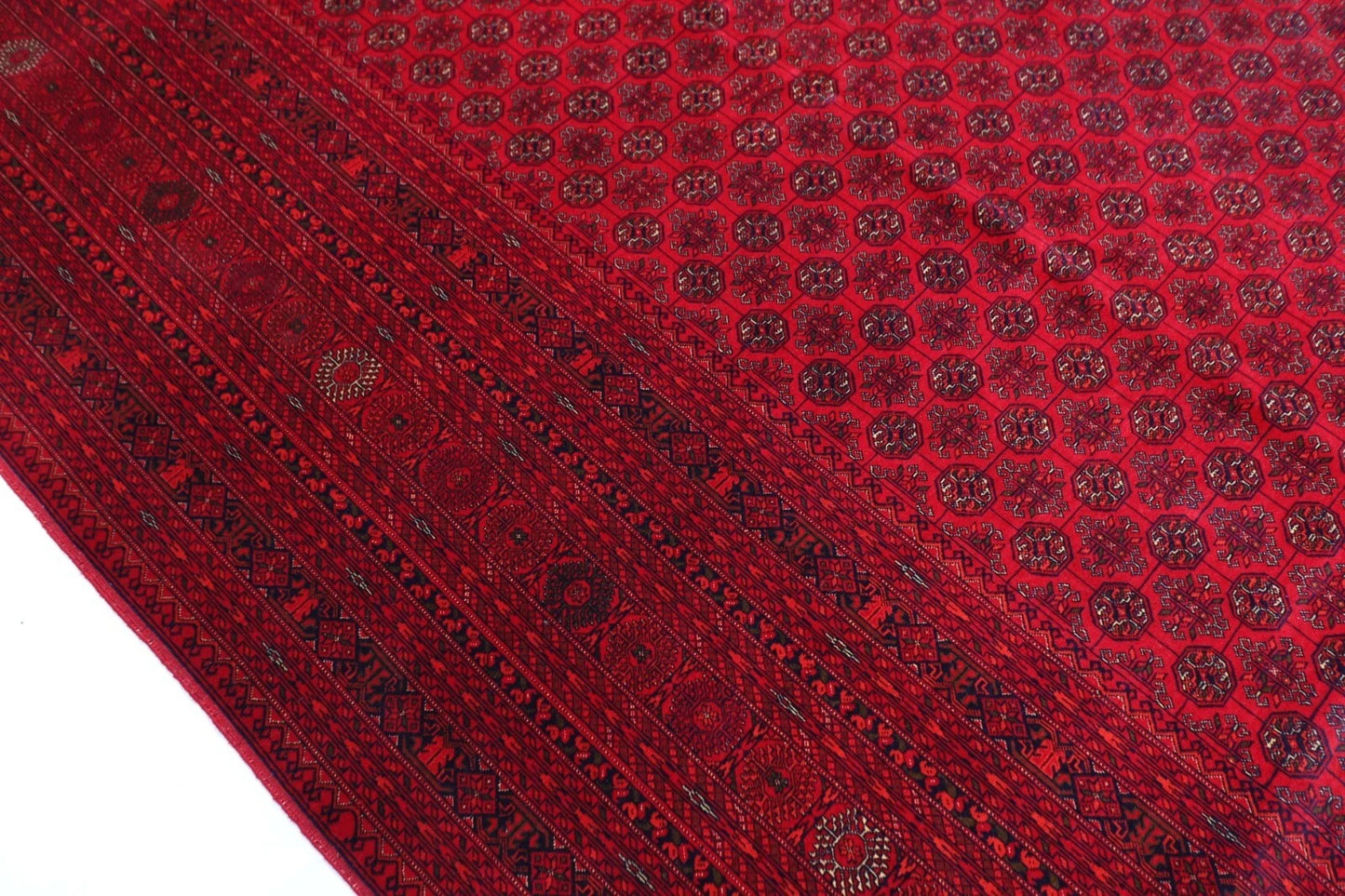 296 x 385 cm | Fine Bokhara Afghan Hand Knotted Carpet