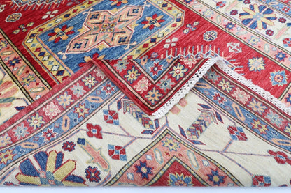 145 x 196 cm | Kazak Afghan Tribal Hand Knotted Veg Dye Wool Carpet